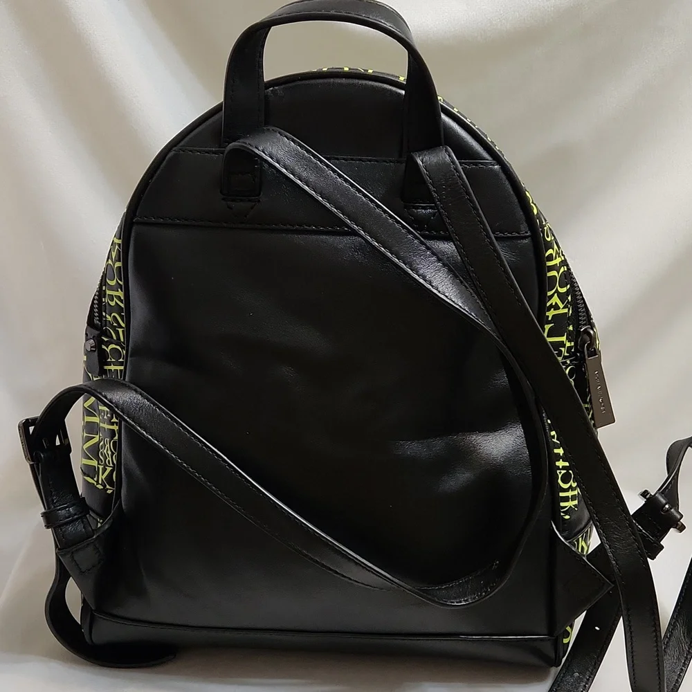 Michael Kors Rhea Medium Newsprint Print Logo Leather Backpack
